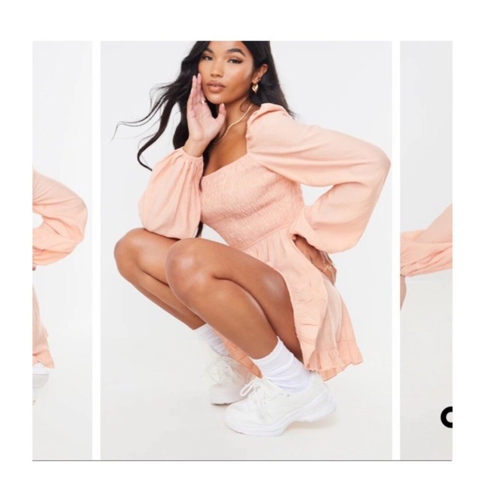 NWT Pretty Little Thing Women’s Blush Shirred Frill Hem Playsuit Romper Size 10 - Picture 4 of 11